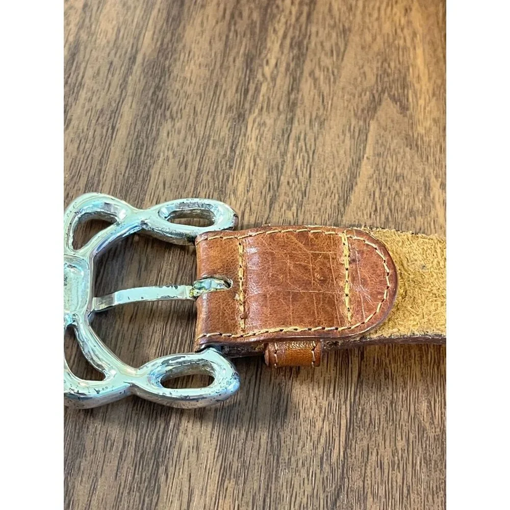 Western Metal Buckle Brown Leather Belt 36